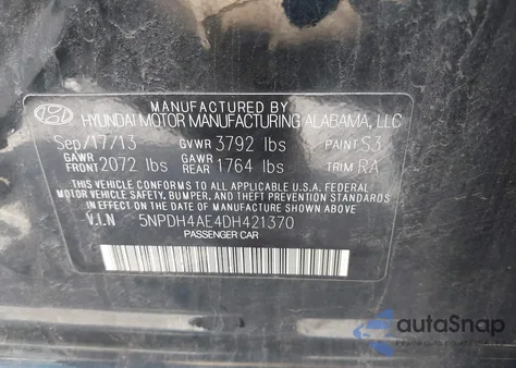 2013 Hyundai Elantra Gls из США, поврежденный, VIN 5NPDH4AE4DH421370